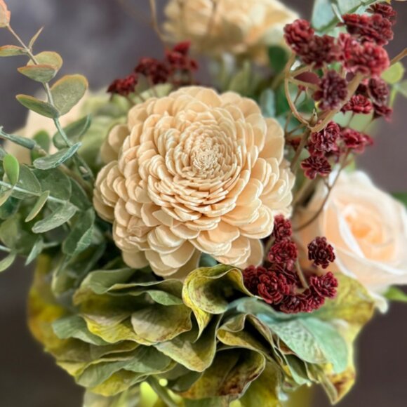 Farmhouse Wood Floral Arrangement in Mason Jar  w/ LED Lights – Home Décor - Picture 8 of 13